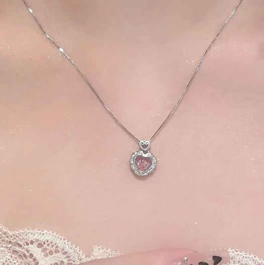 [MonoGleam] Pink Heart Titanium Pendant Necklaces